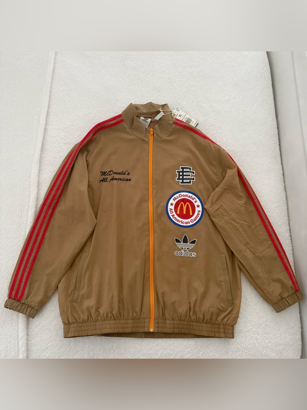 adidas Brown Windbreaker Jacket with Red Stripes